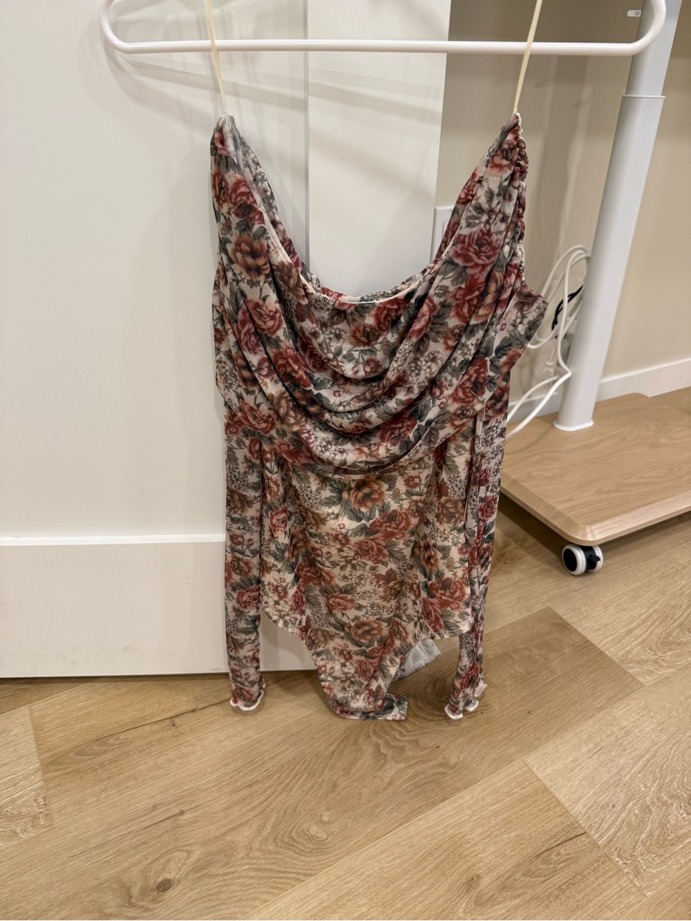 Vici Floral Drape Neck Cowl Top in Pink and Cream